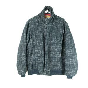 Peter J Jacket Mens SZ L Bomber Wool Blend Tweed Dark Academia Preppy MiUSA VTG
